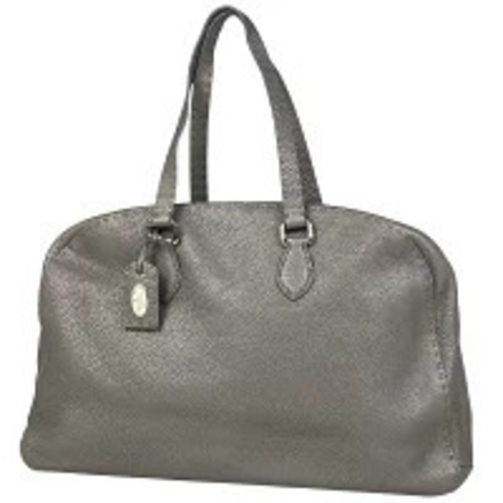 Fendi Selleria Boston Bag Handbag Leather Silver Gray